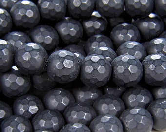 6mm Frosted Matte Noir Black Onyx Gemstone Black Faceted Round Loose Beads 15.5 inch Full Strand (90182750-115)