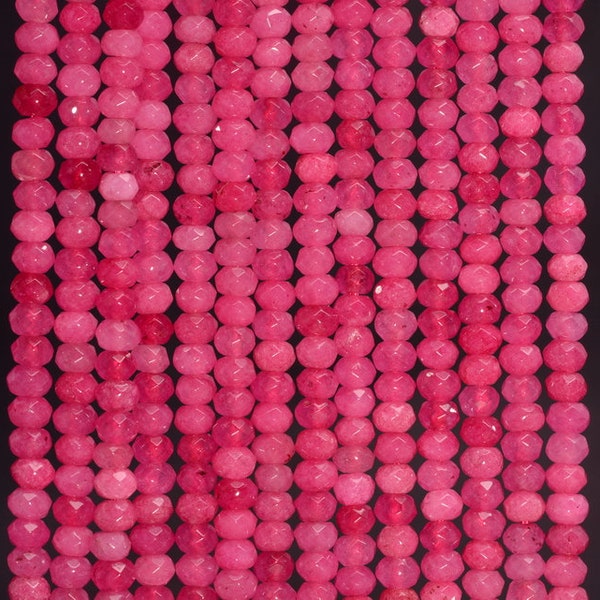 4x3mm Pink Jade Gemstone Magenta Pink Faceted Rondelle 4x3mm Loose Beads 15 inch Full Strand (90182853-782)