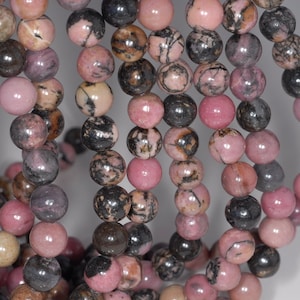 6mm Haitian Flower Rhodonite Gemstone Pink Black Round Loose Beads 15.5 inch Full Strand (80002569-805)