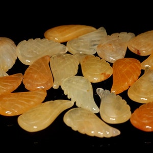 11X6MM Yellow Jade Gemstone Carved Angel Wing Beads BULK LOT 2,6,12,24,48 (90187169-001)