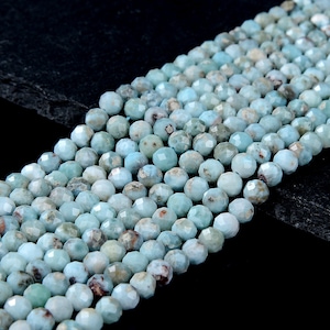 Natural Larimar Gemstone Grade A Micro Faceted Round 2MM 4MM 5MM Loose Beads Full Strand (P52)