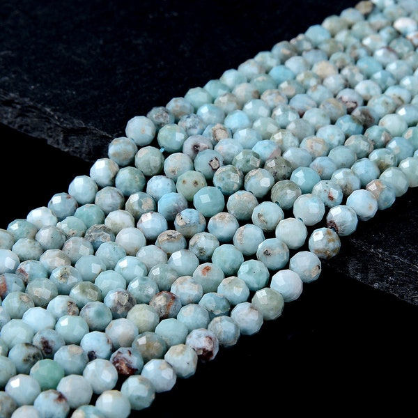 Natural Larimar Gemstone Grade A Micro Faceted Round 2MM 3MM 5MM Loose Beads 15 inch Full Strand (P52)