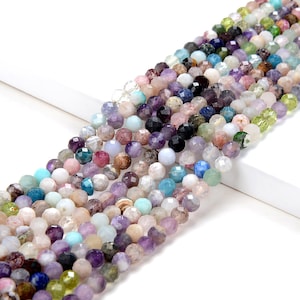 Natural Galaxy Mix Stones Multi Color Gemstone Grade  Micro Faceted Round 3-4MM 4-5MM Loose Beads 15 inch Full Strand (P30)