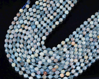 6MM Natural Aquamarine Gemstone Grade AA Faceted Prism Double Point Cut Loose Beads (D213)
