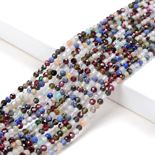 2MM Natural Mix Stones Gemstone Multi Color Galaxy Micro Faceted Round Beads 15 inch Full Strand (80009394-P30)