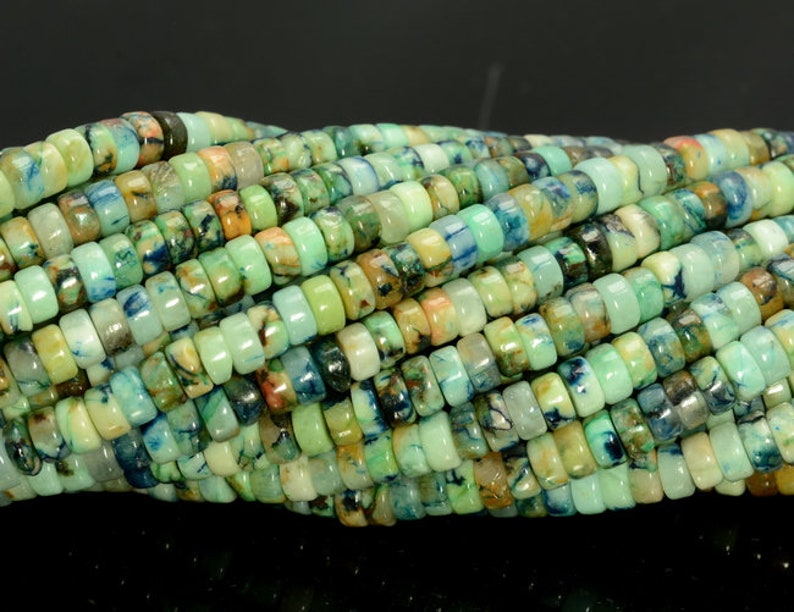 80007394-A260 4x2mm Genuine Chrysocolla Azurite Gemstone Rondelle Heshi Slice Beads 16 inch Full Strand