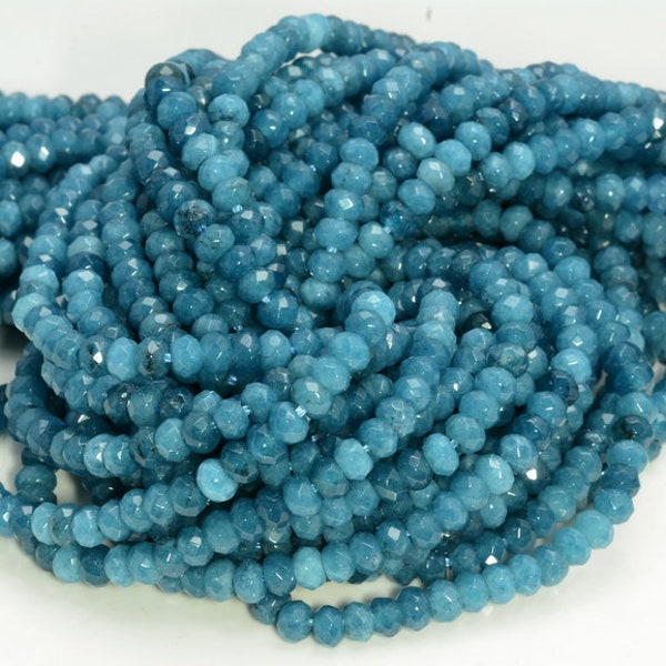 4x3mm Apatite Blue Jade Gemstone Fancy Blue Faceted Rondelle 4x3mm Loose Beads 15 inch Full Strand (90182865-783)