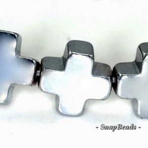 6mm Silver Hematite Gemstone Cross Loose Beads 16 inch Full Strand (90189091-199)