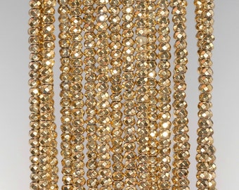 3x2mm 18k Gold Hematite Gemstone 18k Gold Faceted Rondelle 3x2mm Loose Beads 15.5 inch Full Strand (90183153-148)