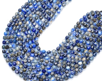6MM Natural Lapis Gemstone Faceted Prism Double Point Cut Loose Beads (D342)