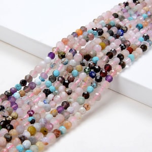 3-4MM Natural Mix Stones Gemstone Multi Color Galaxy Micro Faceted Round Beads 15.5 inch Full Strand (80009398-P30)