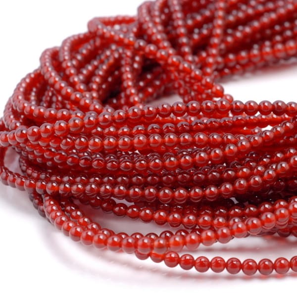 Piedra preciosa de ágata roja cornalina de 3 mm, grado AAA, redonda, suelta, 3 mm, tira completa de 15 pulgadas (80002626-805)