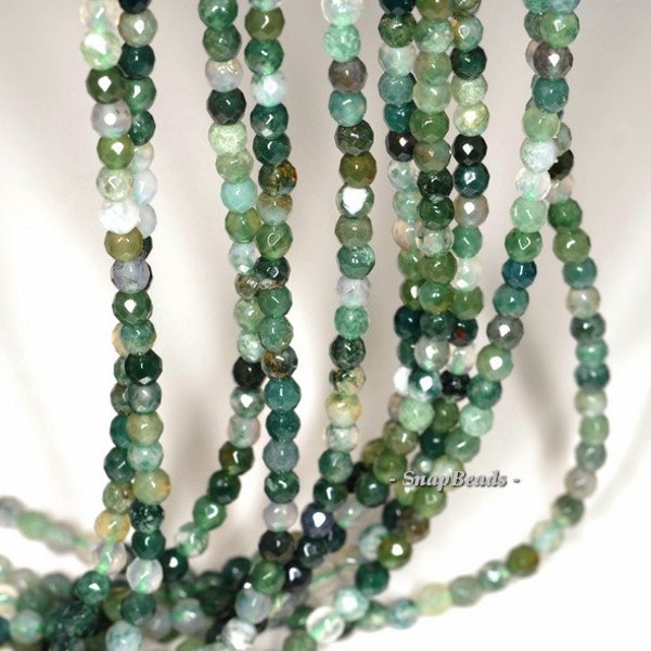 3mm Moss Agate Gemstone Green Round Micro Faceted Loose Beads 16 inch Full Starnd (90148184-170-E)