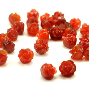 10MM Red Agate Gemstone Carved Rose Flower Beads BULK LOT 5,10,20,30,50 (90187250-002)