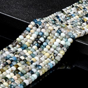Natural Aquamarine Gemstone Grade A 6X4MM Micro Faceted Rondelle Loose Beads 15 inch Full Strand (80018137-P90)