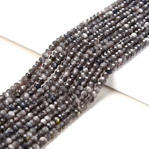 4X3MM Silver Obsidian Gemstone Natural Grade AAA Micro Faceted Rondelle Beads 15 inch Full Strand (80016402-P62)