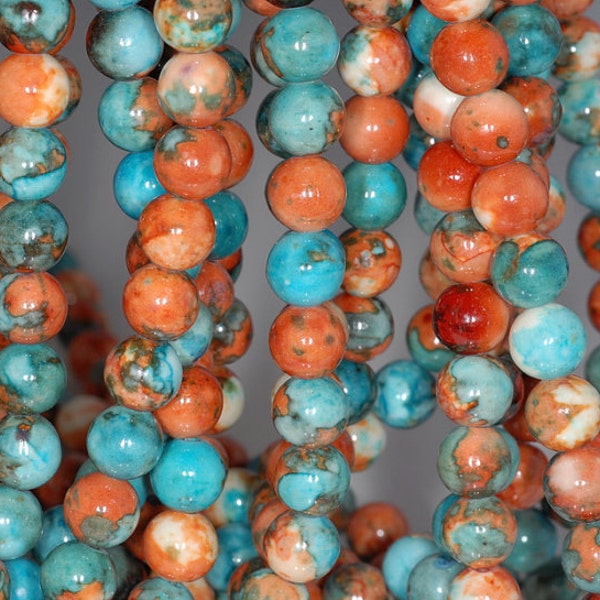 6mm Matrix Turquoise Gemstone Orange Blue Round 6mm Loose Beads 15.5 inch Full Strand BULK LOT 1,5,10,15,20 and 50 (80000657-789)