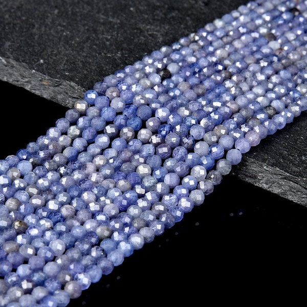 Natural Tanzanite Gemstone Grade AAA Micro Faceted 2MM 3MM 4MM Round Loose Beads (P11)