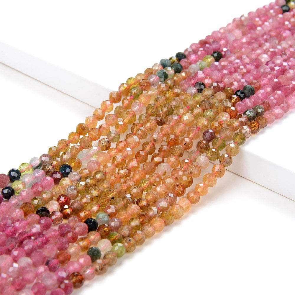4MM Natural Tourmaline Gemstone Multi Color Grade AAA Micro Faceted Round Beads 15 inch Full Strand (80009351-P26)