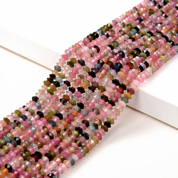 3x2MM Multi Color Tourmaline Gemstone Grade AA Bicone Faceted Rondelle Saucer Loose Beads (P2)