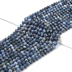 Natural South Africa Blue Dumortierite Gemstone Grade AA 4MM Micro Faceted Round Loose Beads 15 inch Full Strand (80018261-P100)