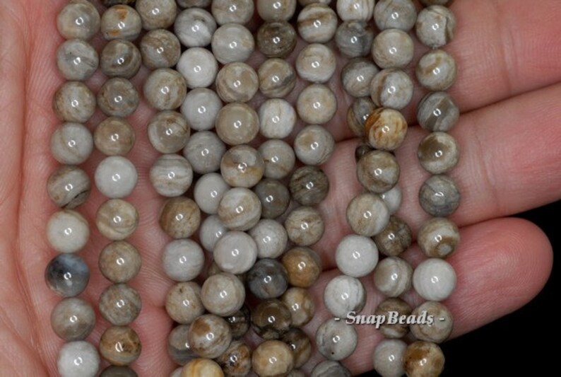 6mm Silver Leaf Jasper Gemstone Round Loose Beads 16 inch Full Strand 90188757-84 image 4