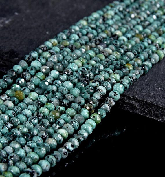 Granite Gemstone Turquoise Green Faceted Rondelle 4X3MM Beads