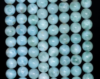 Dominican Larimar Gemstone Grade AAA Sky Blue 6MM 7MM Round Loose Beads 3.5 inch (909)