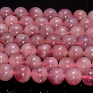 Genuine Natural Madagascar Rose Quartz Gemstone Grade AAA Purple Pink 5mm 6mm 7mm 8mm 9mm 10mm 11mm 12mm Round Beads Half Strand (A214)
