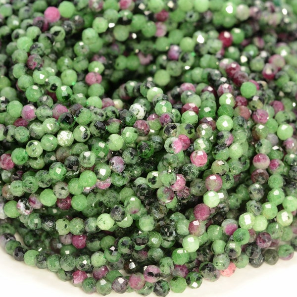 2MM Ruby Zoisite Gemstone Green Red Micro Faceted Round Grade Aaa Beads 15inch WHOLESALE (80010197-A193)