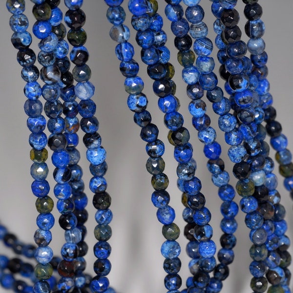 4mm Fire Agate Gemstone Dark Blue Faceted Round Loose Beads 15 inch Full Strand (90183808-364)