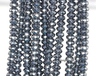 4x3mm Noir Black Hematite Gemstone Black Faceted Rondelle Loose Beads 16 inch Full Strand (90147065-336)