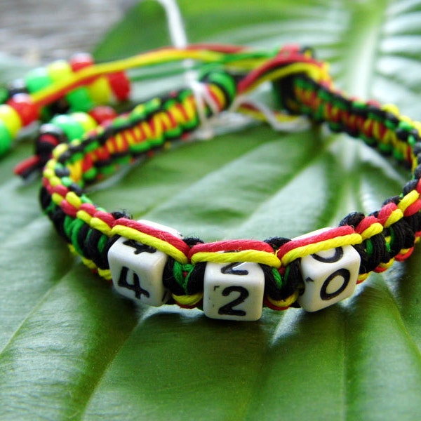 420 Rasta Hemp Bracelet w/ Dangling End Beads