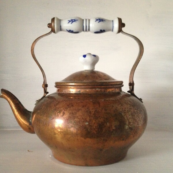 Vintage Copper Tea Kettle - tea pot, patina, farmhouse, antique