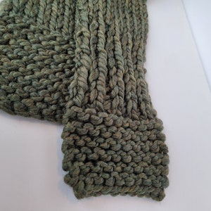 Olive green long scarf; multiple stitch patterns, warm, unique, original