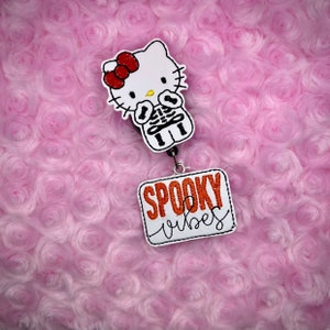 Halloween kitty badge reel, nurse badge reel, RN badge reel, Teacher badge reel, Retractable badge reel, ID holder, HK badge reel