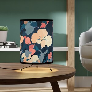 Esme Floral Tripod Table Lamp with Floral Wrap-Around Shade for Living Room, Bedroom, Office, Studio