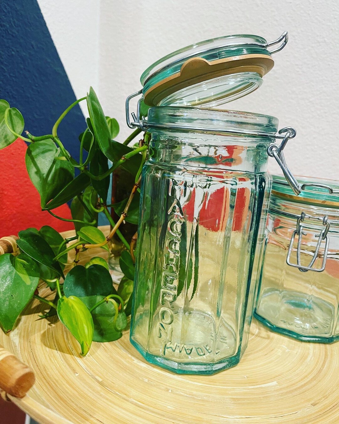 Vintage Green Hermetic Jar Made in Italy Clear Green Glass Etsy