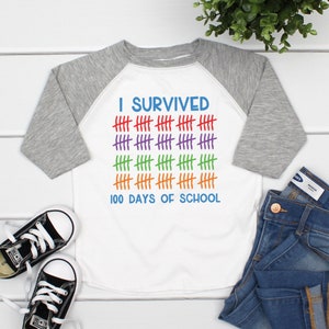 I Survived 100 Days of School Kids Raglan, Kids 100 Days of School Shirt, Funny 100 Days of School Shirt for Kids Boy Girl image 1