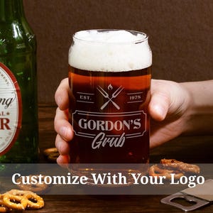 Personalized Beer Can Glass With Logo, Custom Logo Beer Glasses, Engraved Pint Glass, Corporate Gifts For Clients, Company Logo Gift For Him