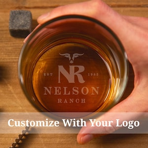 Bottom Engraved Whiskey Glass with Logo, Custom Bourbon Glasses, Etched Logo Glass, Custom Business Logo Gifts, Personalized Whiskey Glasses