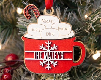 Personalized Family Christmas Ornament, Hot Chocolate Christmas Ornament, Family Ornament, Custom Wood Ornament, Family Christmas Gift