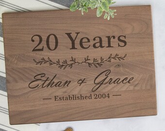 20th Anniversary Cutting Board, Personalized Charcuterie Board, 20 Year Anniversary Gift For Couple, Engraved Cutting Board Anniversary Gift