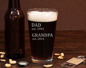 Grandpa Beer Glass, Custom Pint Glasses, Personalized Fathers Day Gift For Grandpa, Custom Beer Glasses, Grandpa Est 2024, New Grandpa Gift