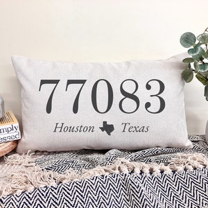 Personalized Zip Code Pillow Cover, Address Pillow, Custom State Pillow, New Homeowner Gift, Closing Gift for Buyers, Farmhouse Pillow