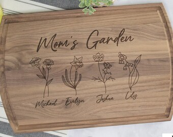 Moms Garden Cutting Board, Personalized Birth Flower Cutting Board For Mom, Birth Flower Cutting Board, Mamas Garden Gift For Mothers Day