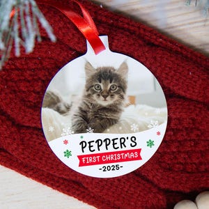 Première décoration de Noël pour chat, Décoration de Noël personnalisée pour chat, Première décoration de Noël pour animaux de compagnie, Décoration photo de chat, Cadeau pour papa chat pour les amoureux des chats image 1