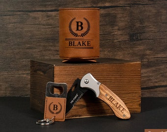 Groomsmen Proposal Box Set, Best Man Proposal Box, Personalized Groomsman Gift Box For Men, Beer Can Holder, Bottle Opener Engraved Knife