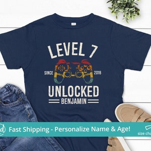 Level 7 Unlocked Birthday Shirt Boy, Gamer Birthday Shirt Custom, 7th Birthday Shirt for Kids, Personalized Birthday Shirt 7 Year Old Boy