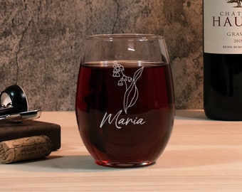 Birth Month Flower Wine Glass, Custom Wine Glasses, Birthflower Gift For Mom, Birth Flower Mothers Day Gift, Wine Birthday Gift for Her